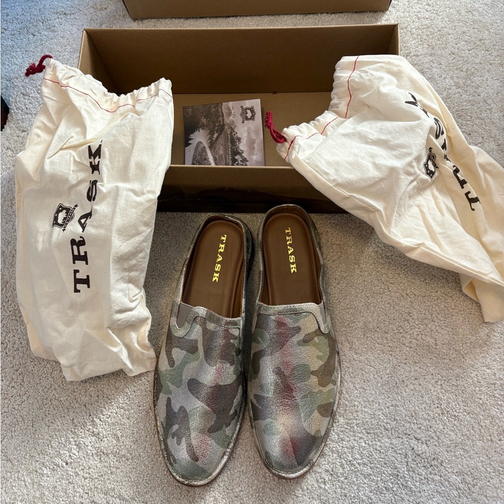 Trask Ashley Metallic Camo Slip-On Mule - Khaki Camouflage